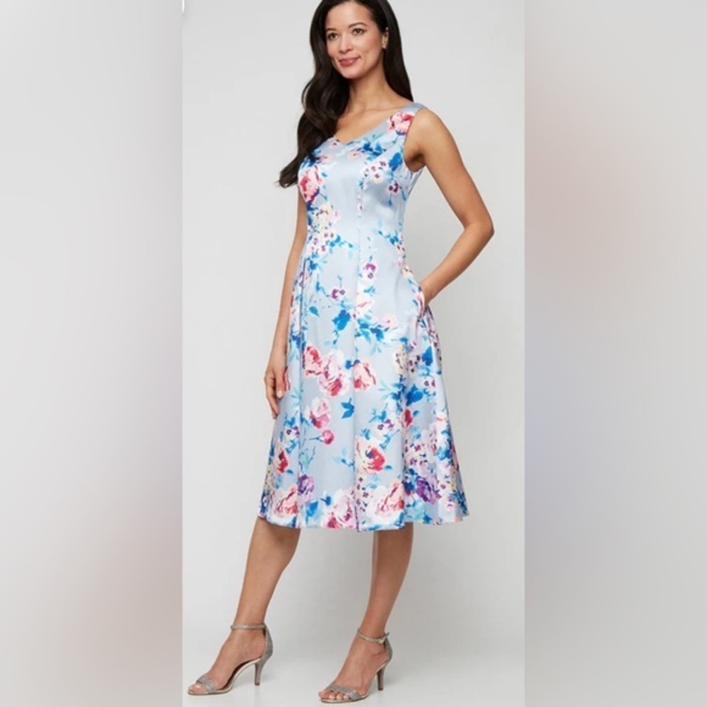 Alex Evenings Short Printed Midi Cocktail A Line Dress Size 8 NWOT